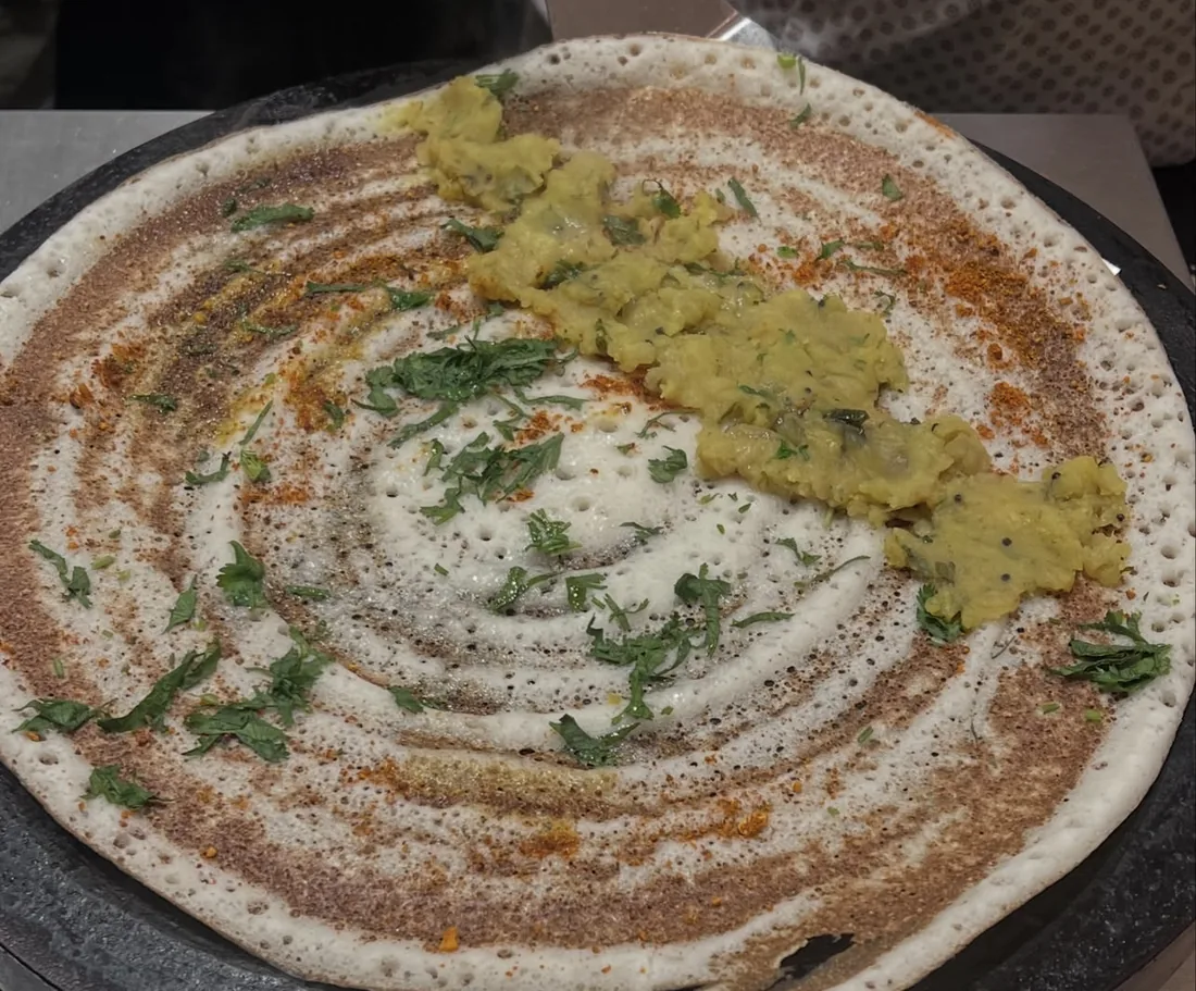 Masala dosa on the griddle